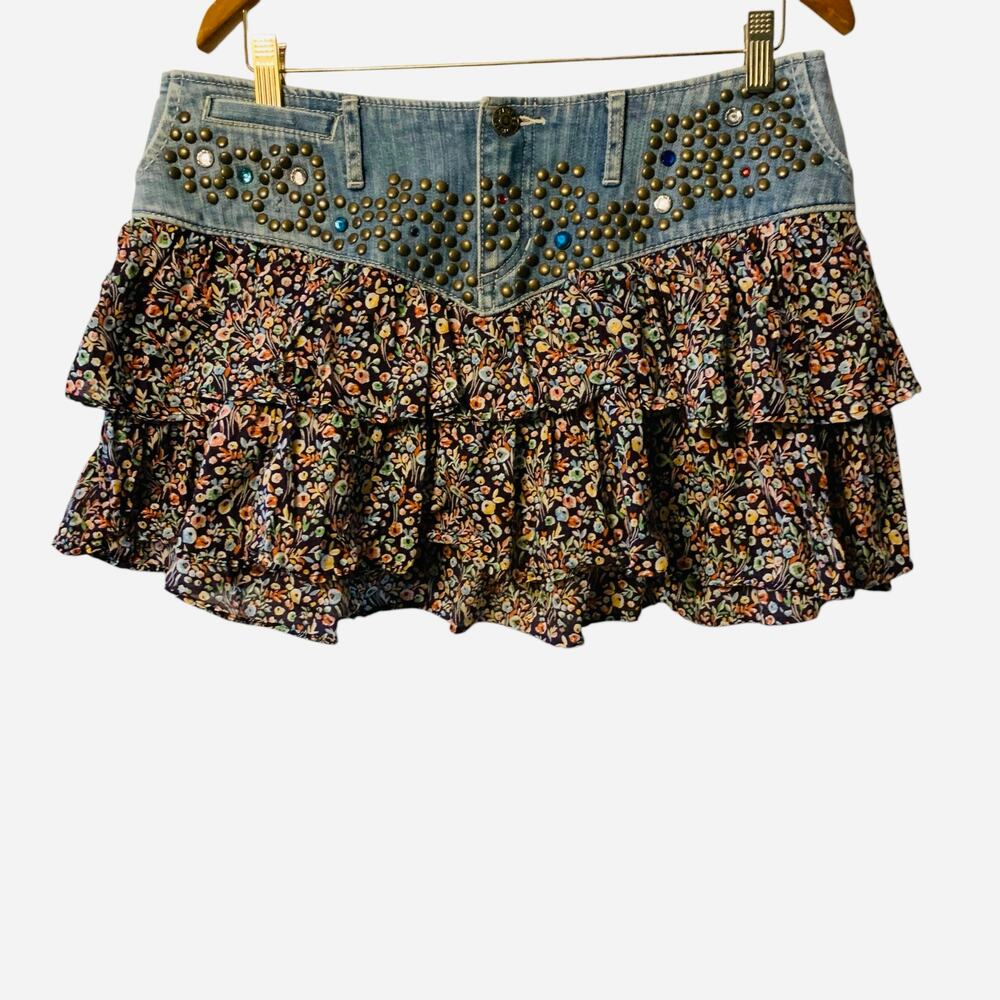 Express Jeans Floral Bejeweled Mini Skirt sz 10 - Picture 3 of 12